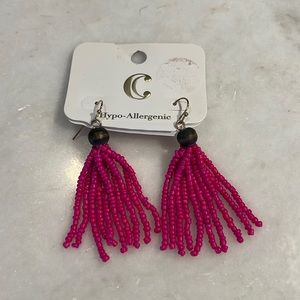 Brand new boho style earrings dark hot pink color